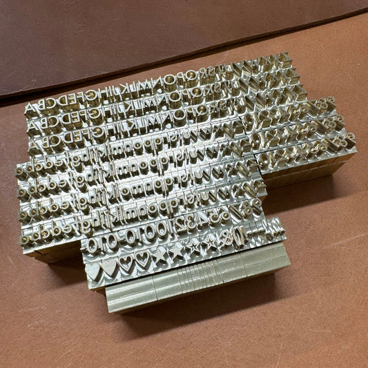 Custom brass leather stamp set – Futura Medium font